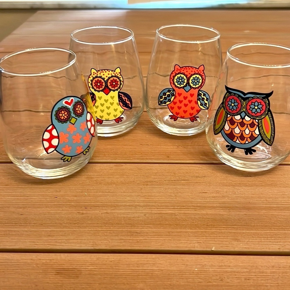 🦉Set of My Owl Stemless Wine Glasses, Whimsical & A Celebration of Owl Artistry
